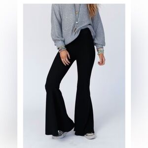 Three Bird Nest Sonny Ribbed Flare Pants Color Black Size Large